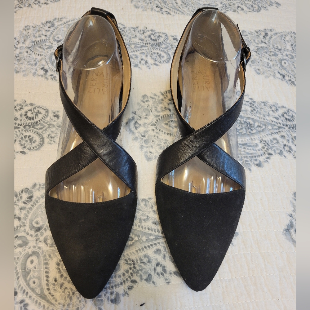 Suede and leather kitten heels